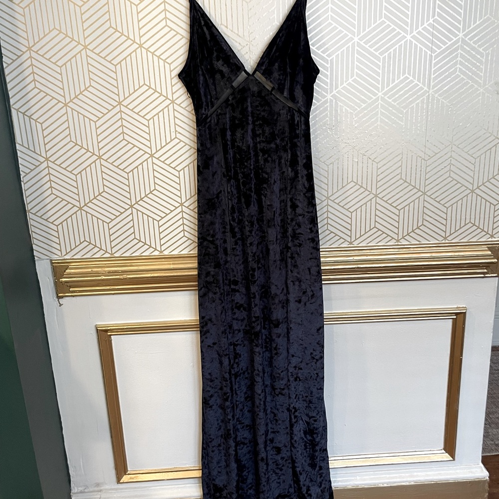 Floor length Free people velvet elegant navy blue dress